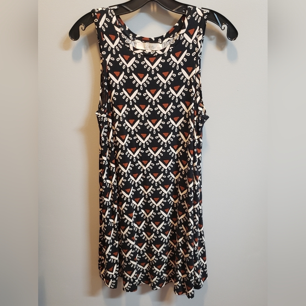 LOFT XS Petite Black, Cream and Rust Swing Dress